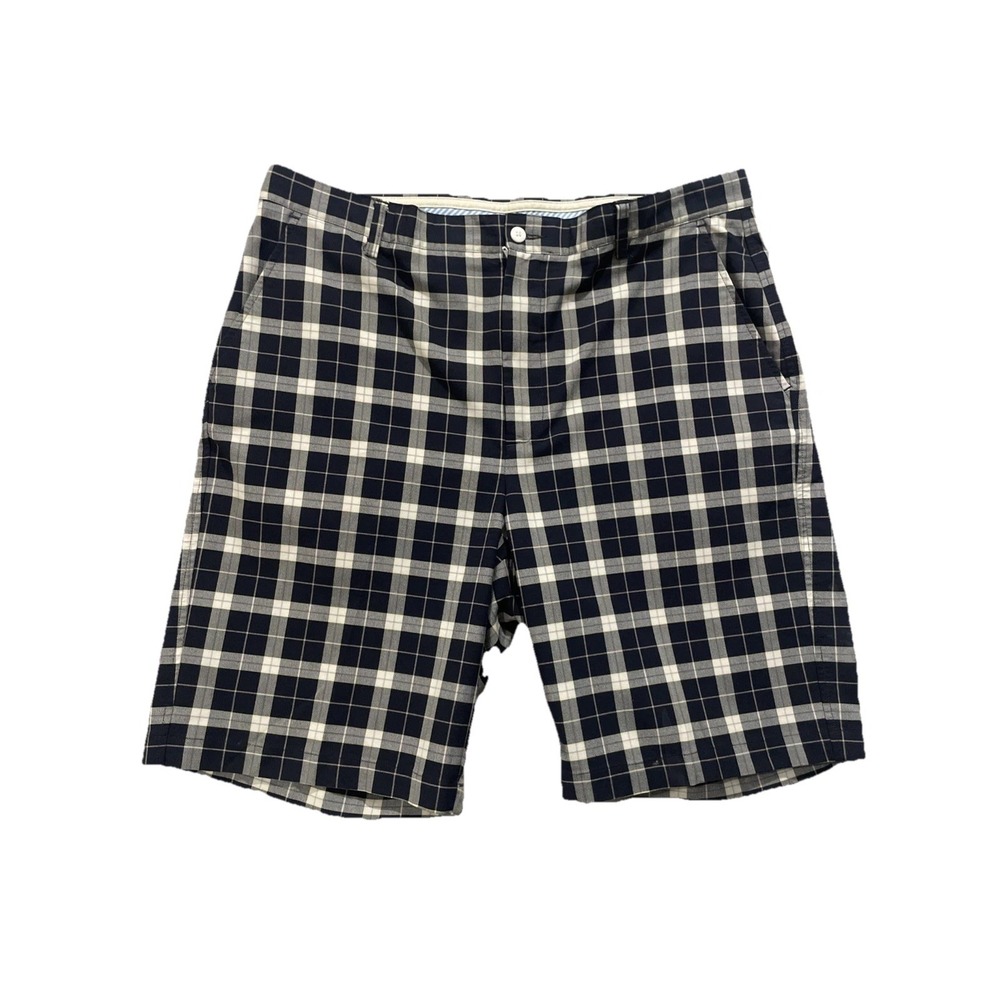 FJ FootJoy Golf Shorts Mens 38 Blue Plaid Stretch Chino Performance Athletic EUC